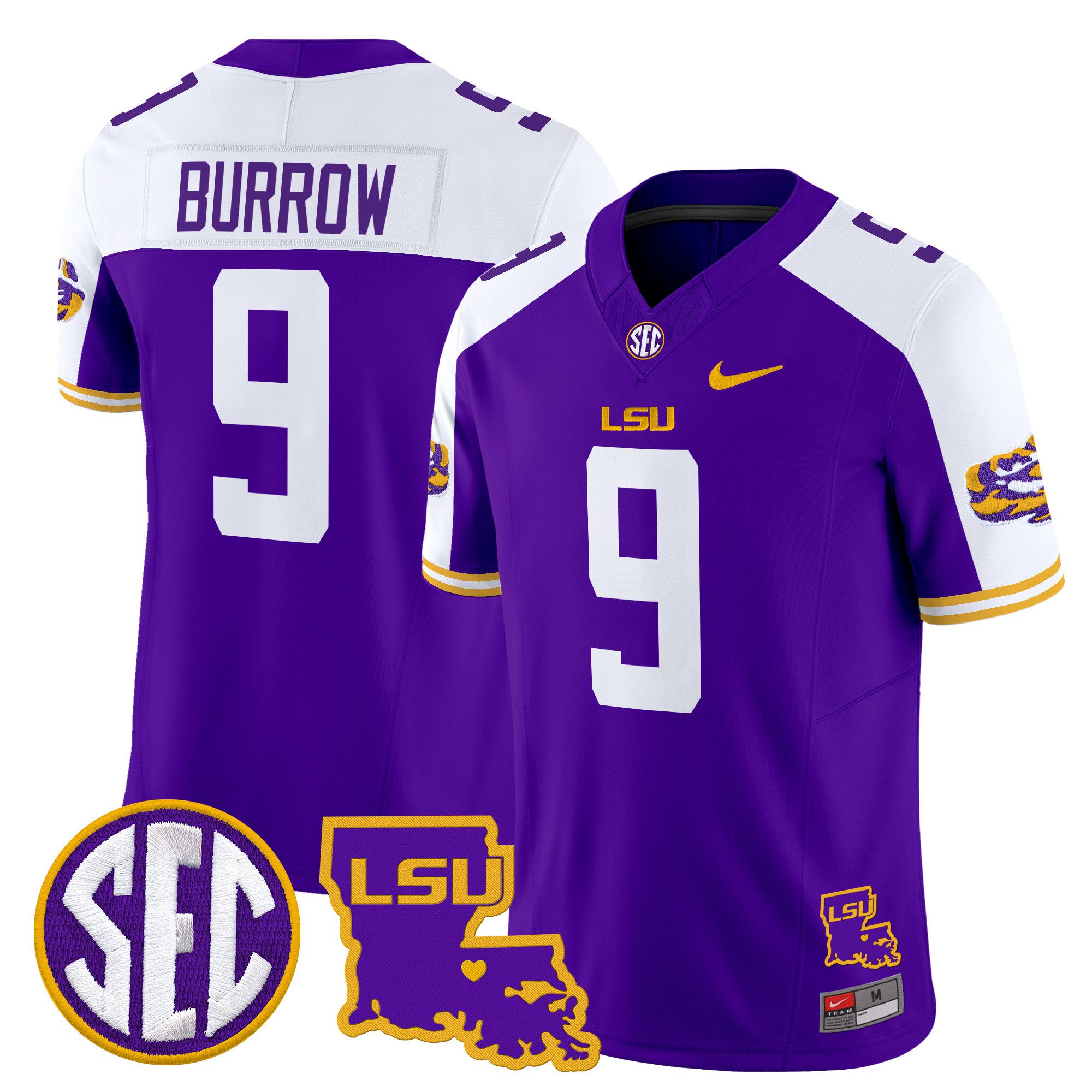 Men LSU Tigers #9 Burrow Purple 2024 Nike Louisiana Patch Vapor Limited NCAA Jersey->customized nfl jersey->Custom Jersey